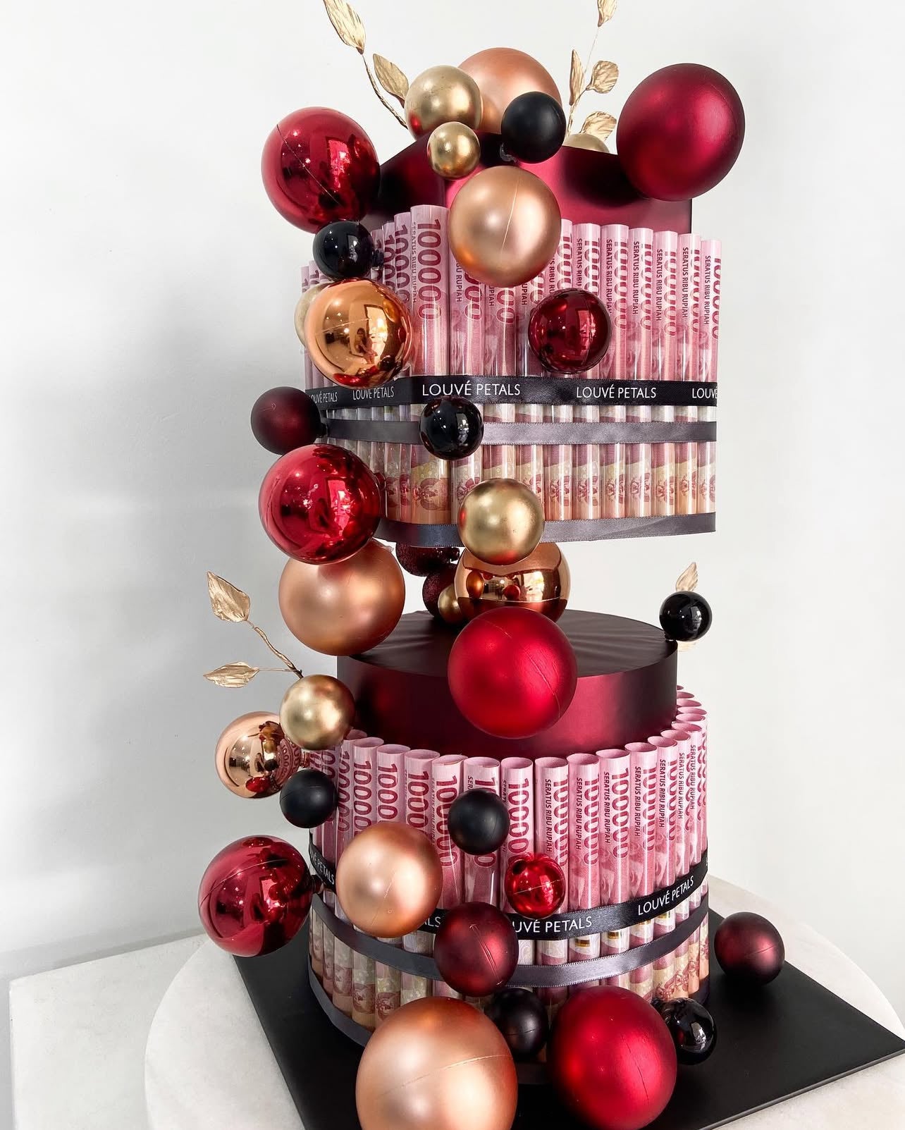 2 Tier Money Cake - Marble Decor (20cm Round+Square)