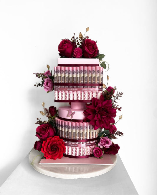 2 Tier Money Cake - Floral Decor (20cm Round+Square)
