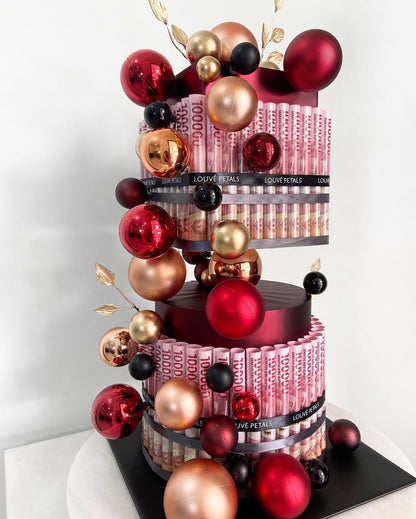 2 Tier Money Cake - Marble Decor (20cm Round+Square)