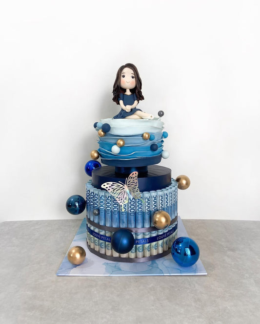 2 Tier Money Cake - Fondant & Figurine (20cm)