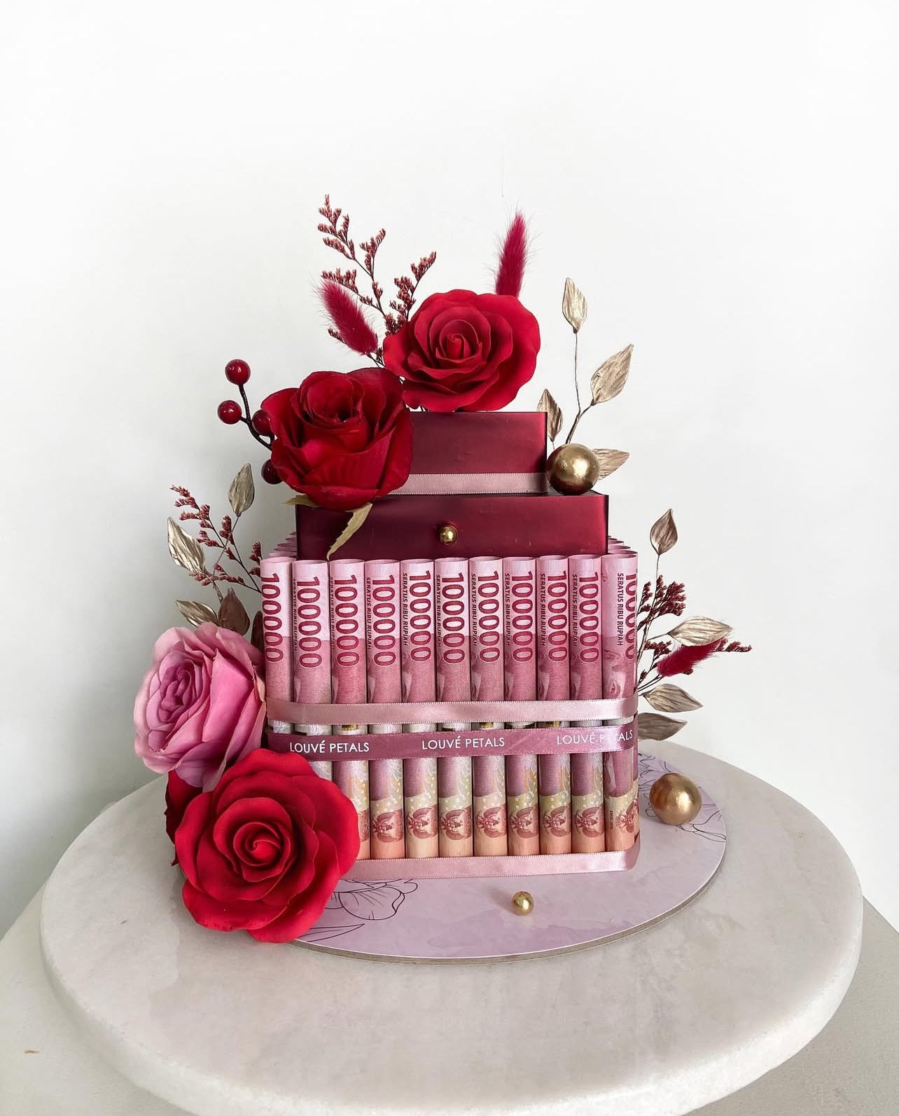 Single Tier Money Cake - Floral Decor (20 cm)