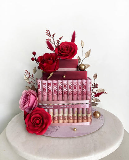 Single Tier Money Cake - Floral Decor (20 cm)