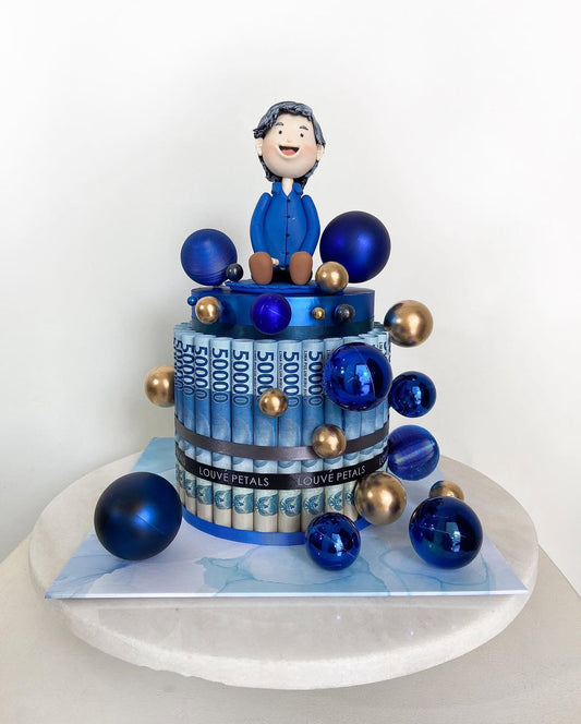 Single Tier Money Cake - Marble + Figurine (15cm)