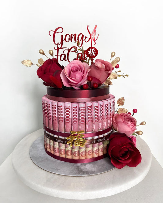 Single Tier Money Cake - Floral Decor (20 cm)