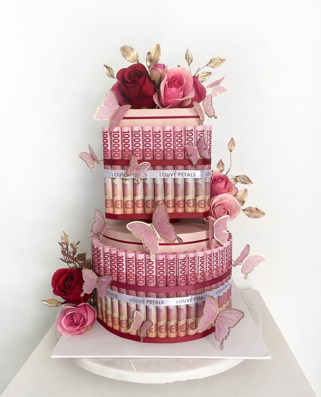2 Tier Money Cake - Floral Decor (20cm Round+Square)