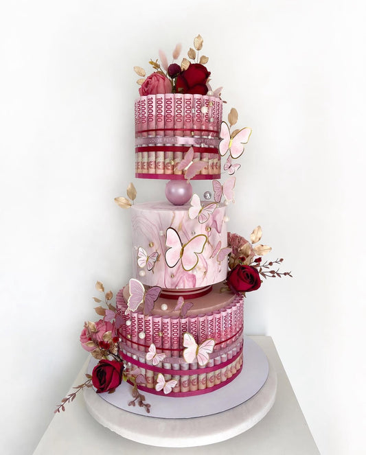 3 Tier Money Cake - Marble Decor & Fondant (20cm)