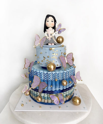 2 Tier Money Cake - Fondant & Figurine (20cm)