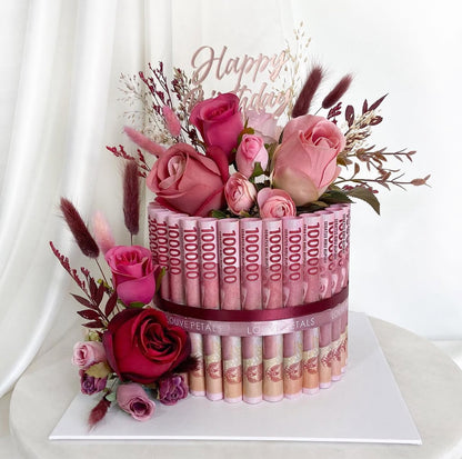 Single Tier Money Cake - Floral Decor (20 cm)