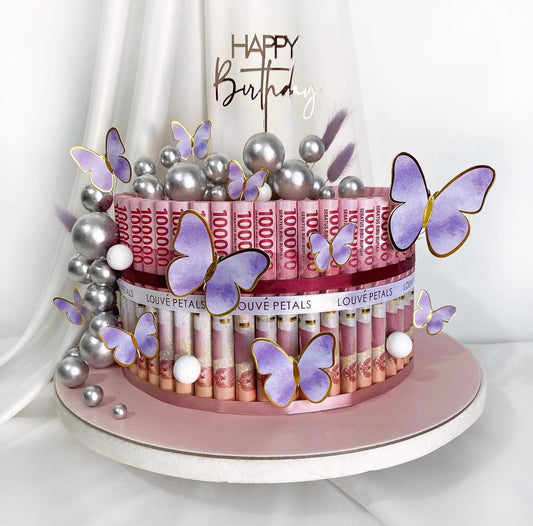Single Tier Money Cake - Butterfly Decor (25cm)